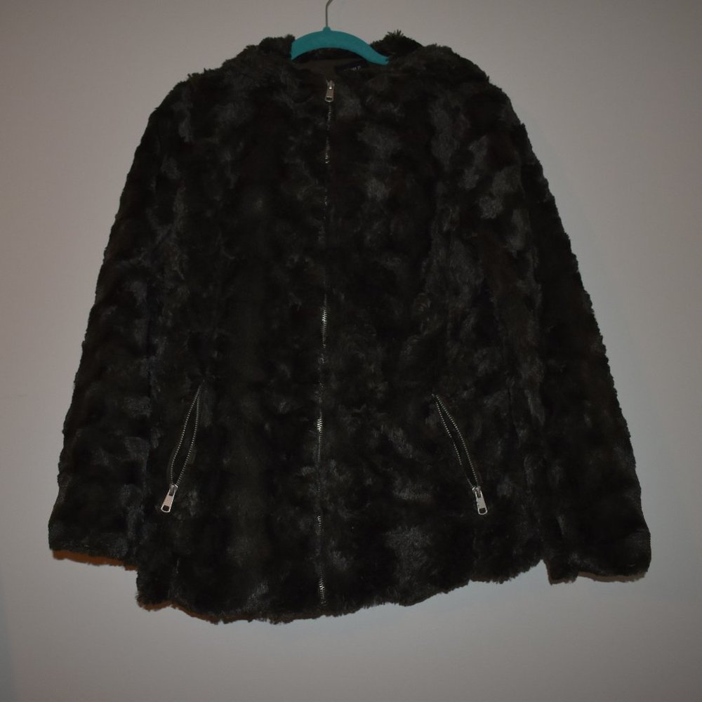 F21 Soft Fur Coat with Hood | Size L